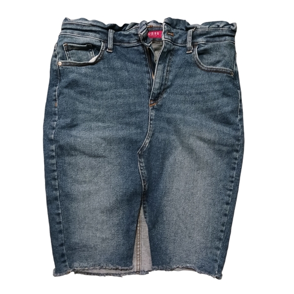 GUESS Women's Classic Blue Denim Distressed Pencil Skirt -Size Lg $98 Retail EUC - Picture 4 of 11
